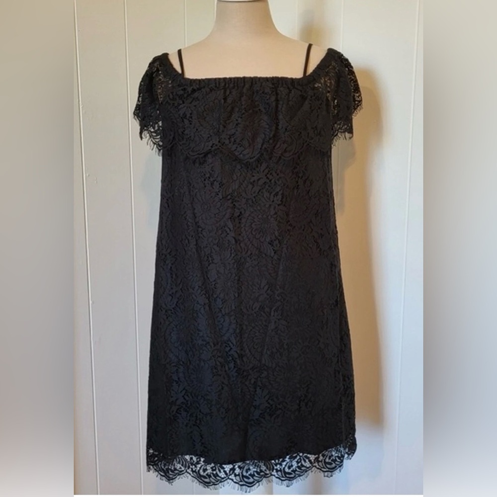 Madewell Black Lace Off-The-Shoulder Mini Dress - Size 00 - Picture 5 of 9